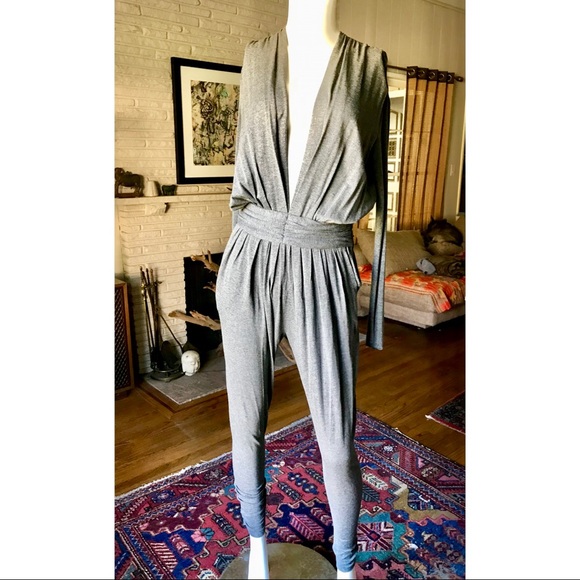 MAJE grey long sleeve Deep V jumpsuit M - Picture 4 of 6